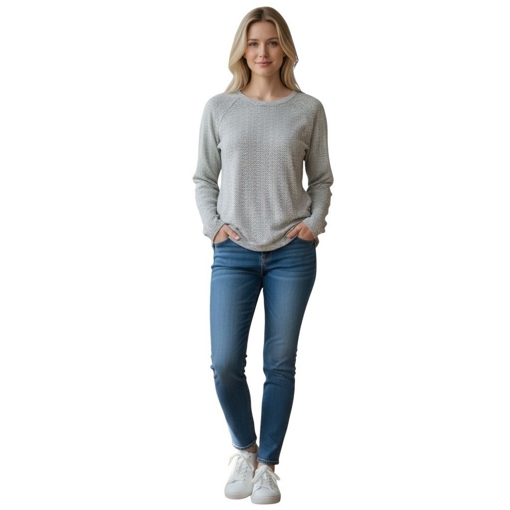 J McLaughlin Womens Geometric Print Stretch Knit Top Long Sleeve Neutral Large‎